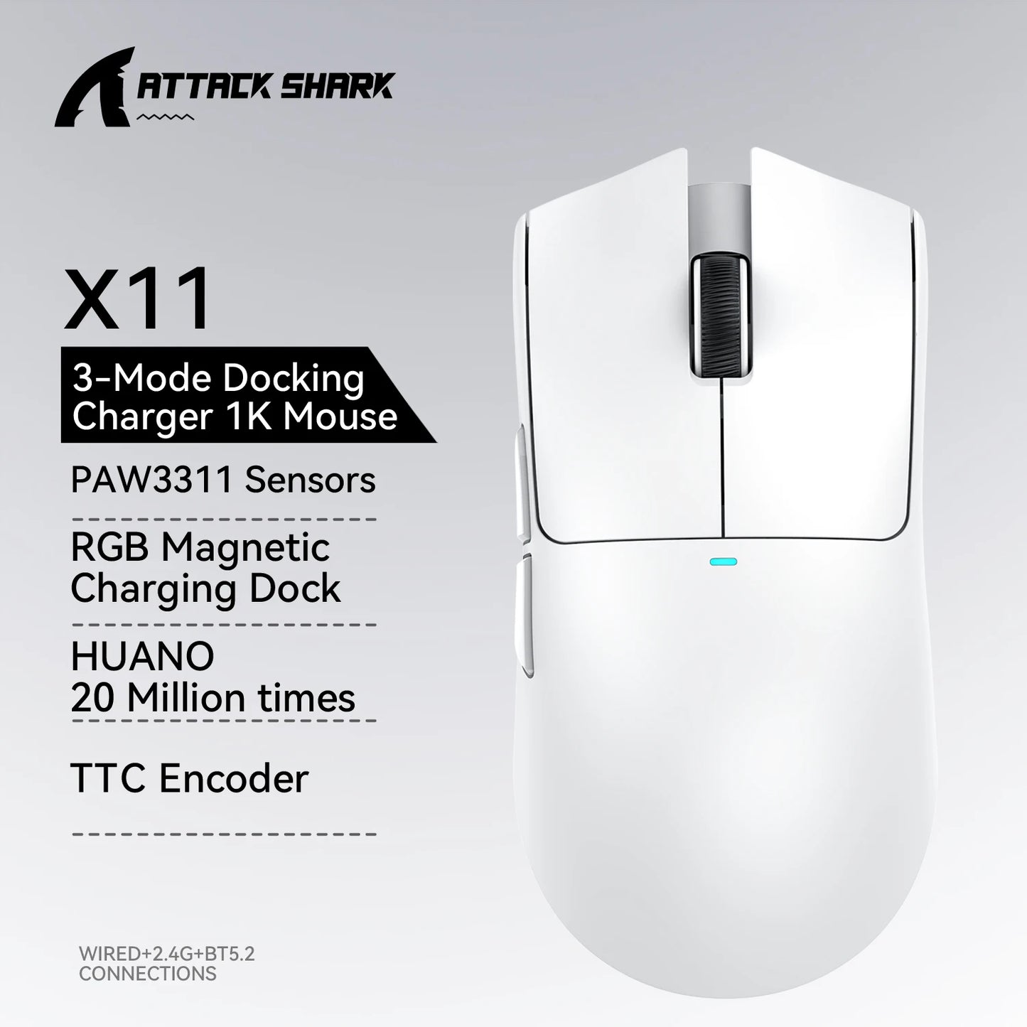 🦈⚡ Attack Shark X11 – Tri-Mode Wireless Gaming Mouse με 22000 DPI, RGB & Macro 🎮 Για απόλυτη ελευθερία και gaming ακρίβεια – 3 τρόποι σύνδεσης, RGB και προγραμματισμός σε ένα mouse!