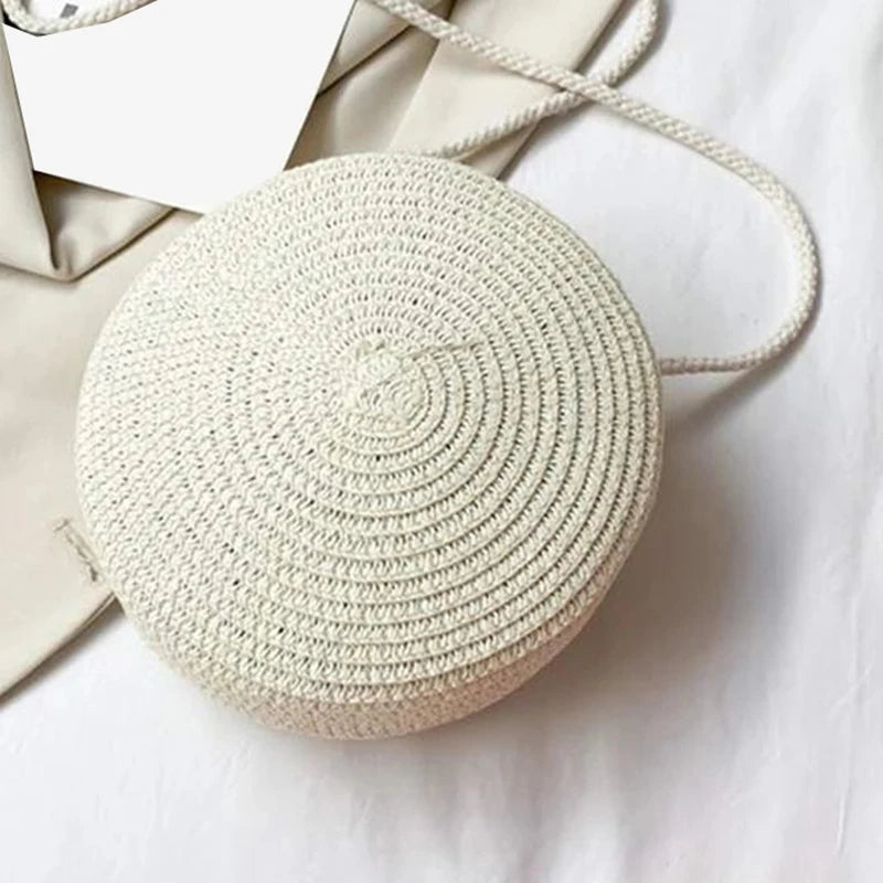 👜🌴 Minimalist Straw Bag – Στρογγυλή Τσάντα Ώμου & Χιαστί, Καλοκαιρινό Στυλ Διακοπών ✨☀️