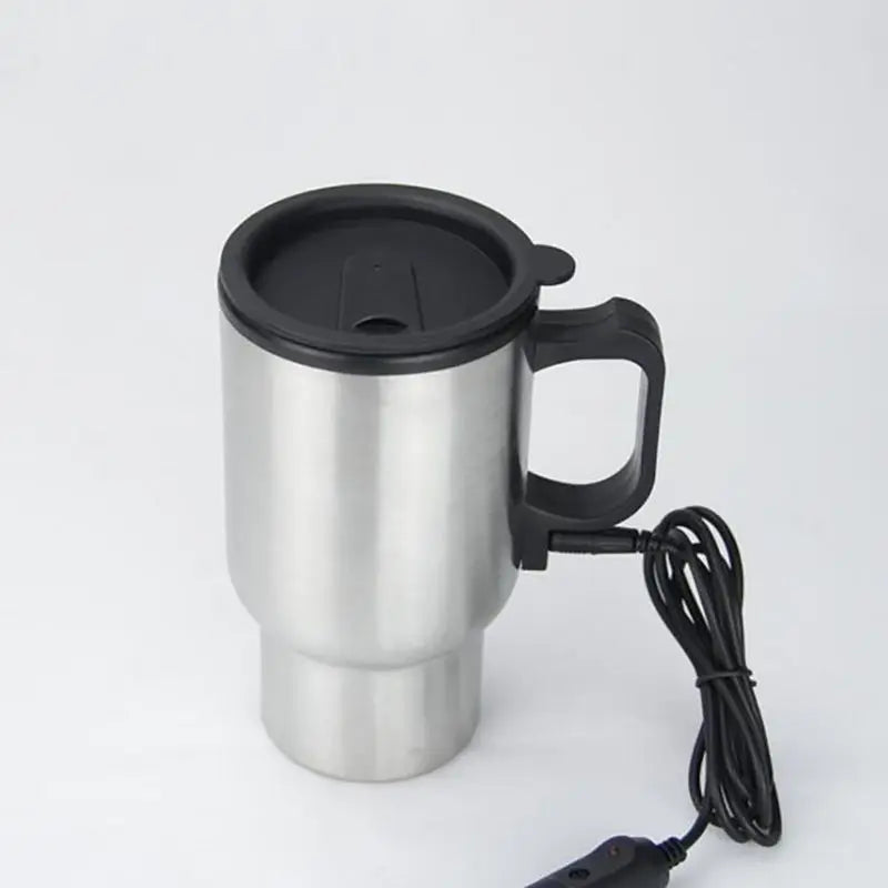 🚗 12V Car Heated Mug 450ml | Θερμαινόμενο Θερμός Αυτοκινήτου από Ανοξείδωτο Ατσάλι με Καπάκι & Φορτιστή Αναπτήρα