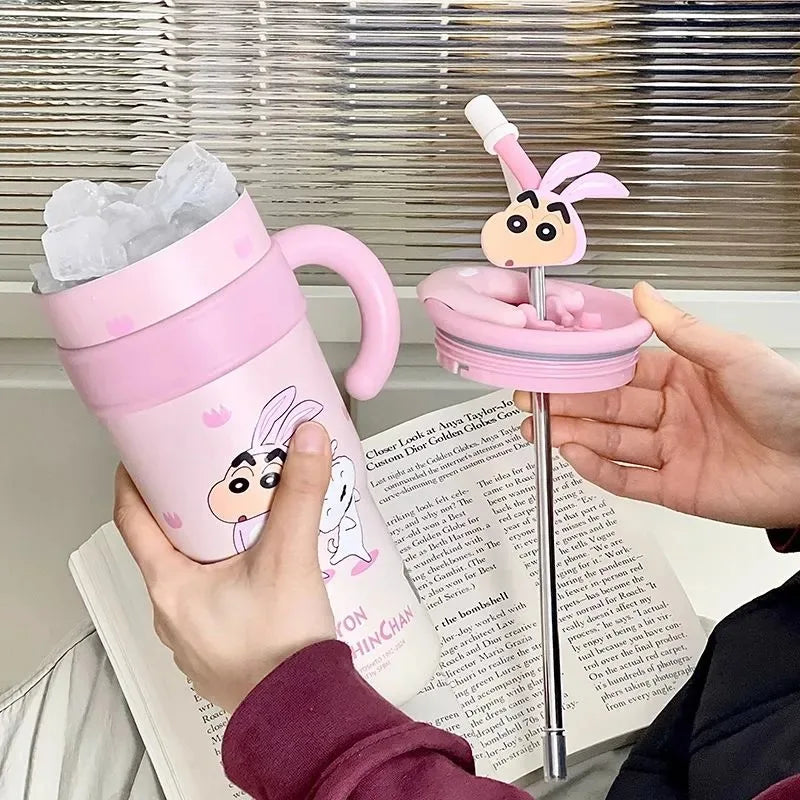 🥤✨ MINISO Crayon Shin-chan Θερμός με Καλαμάκι | Ανοξείδωτο Καρτούν Παγουρίνο Μεγάλης Χωρητικότητας 🎨🐻