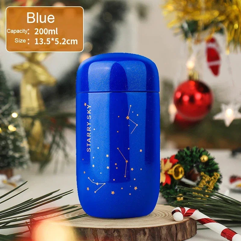 🌌✨ Mini Θερμός "Starry Sky" 200ml | 304 Ανοξείδωτο Ατσάλι | ☕ Leakproof | Μικρό & Φορητό