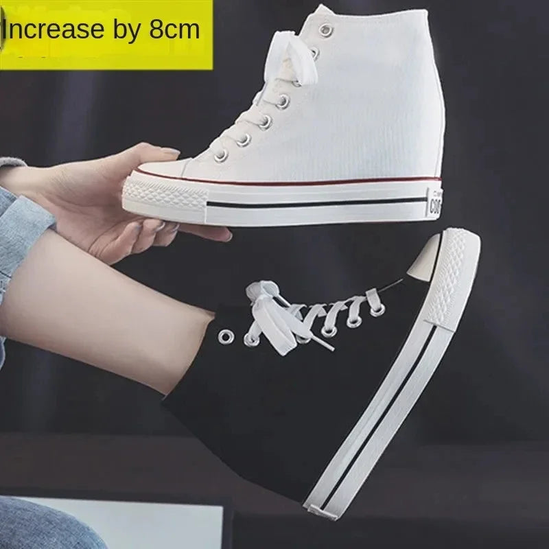 👟✨ Γυναικεία Casual Canvas Παπούτσια με Κρυφό Τακούνι & Πλατφόρμα 8cm ✨👟