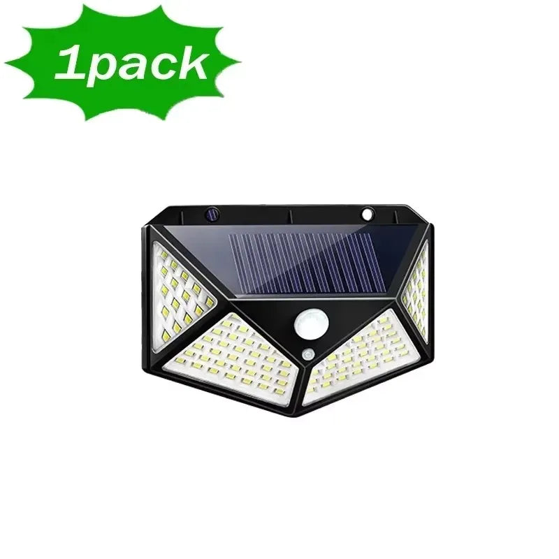 🔆🌙 100 LED Solar Wall Lamp – Ηλιακό Φωτιστικό Τοίχου με Αισθητήρα Κίνησης & 4 Πλευρές Φωτισμού | Αδιάβροχο IP65 για Κήπο & Εξωτερικούς Χώρους