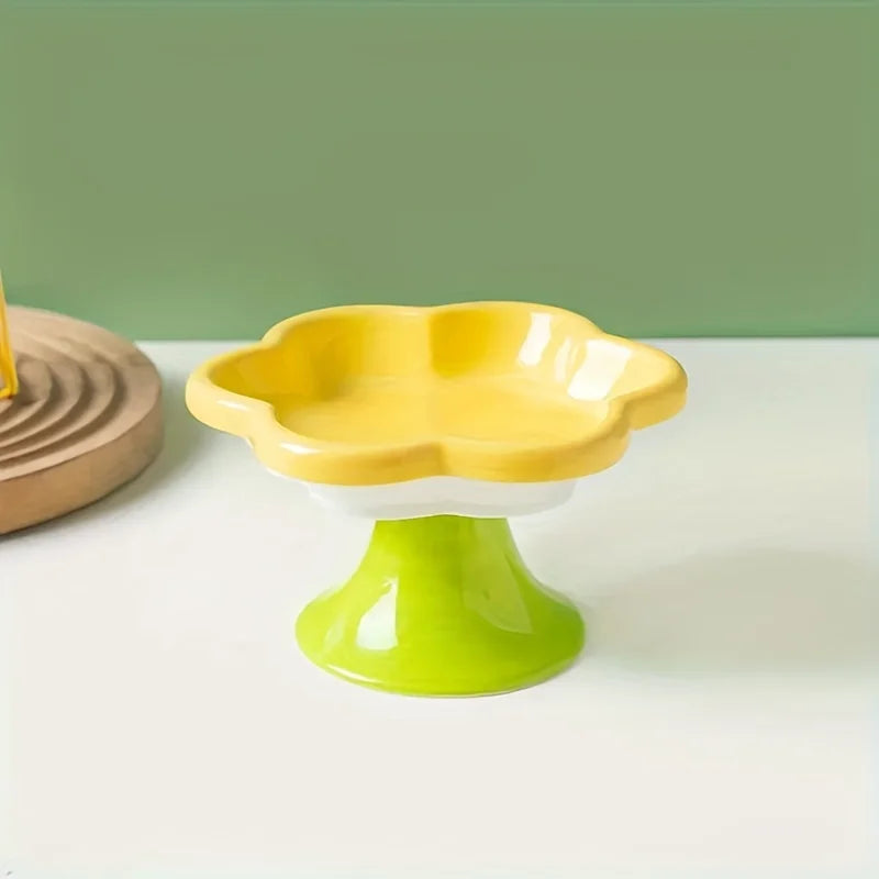 Ceramic Pet Bowl 🌸🐾 | Elevated Design for Neck Protection 🐱 | Food & Water Dish 🍽️ | Stylish Stand Included ✅