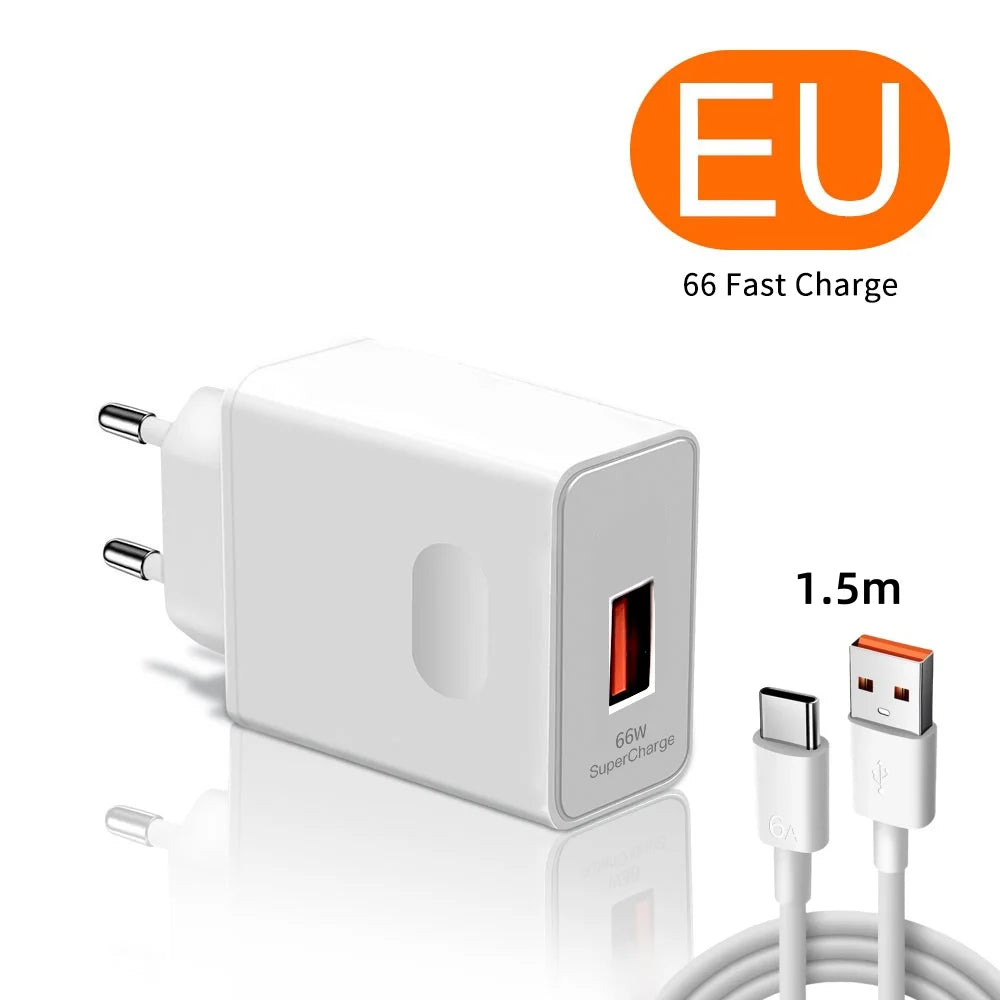 ⚡🔌 6A 66W Super Fast Wall Charger – EU/US Plug για Huawei, Honor & Nova Series