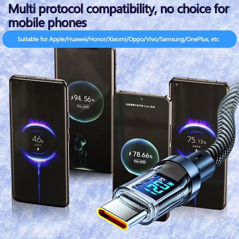 ⚡🔌 120W USB to Type-C / 100W Type-C to Type-C Fast Charging Cable με LED Display 🎯