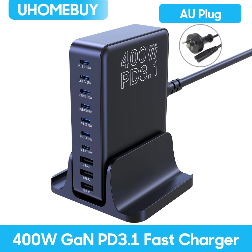 ⚡ UHOMEBUY 400W GaN Charging Station – Φορτιστής 10 Θυρών με PD3.1 & Έως 140W Single Port 🚀