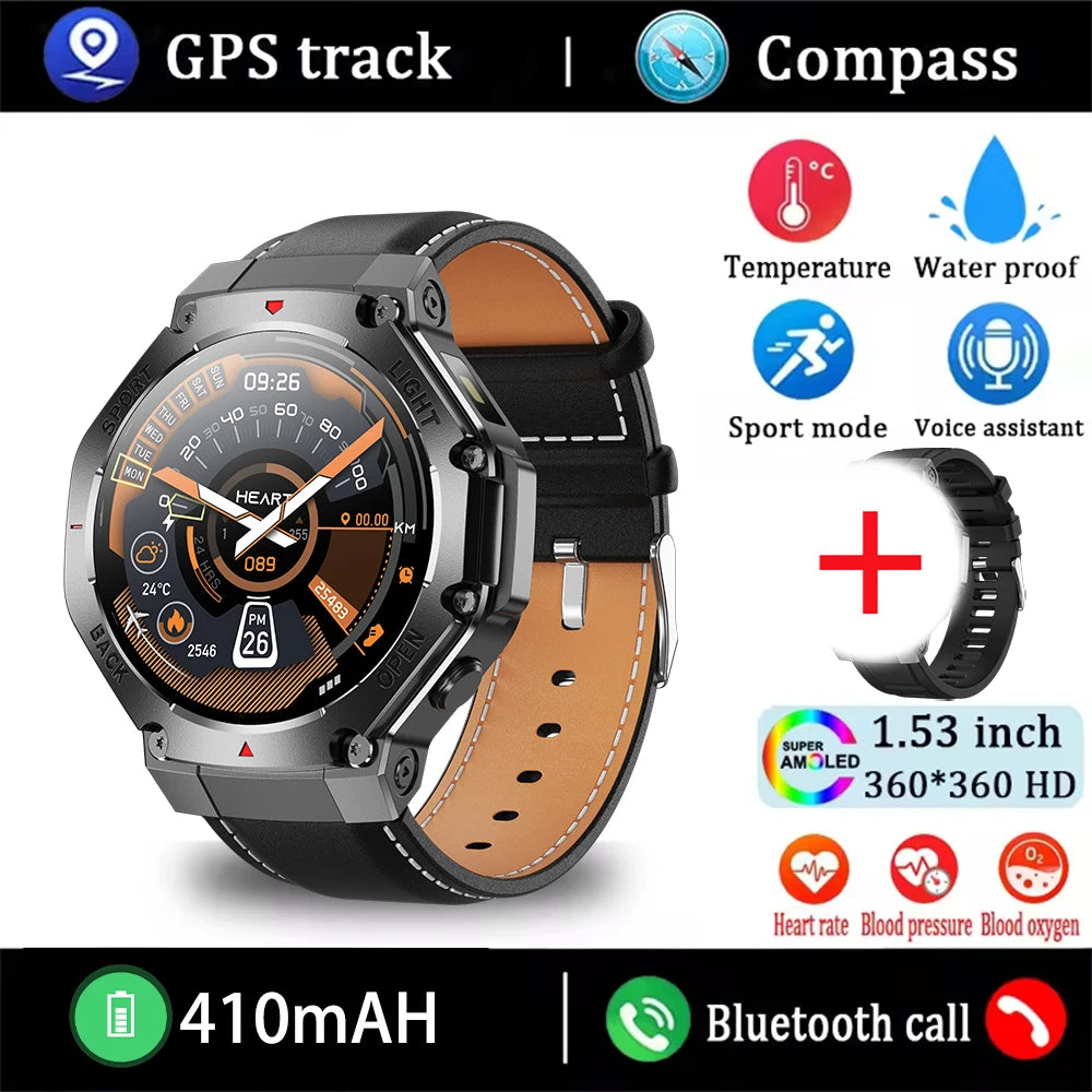⌚ 2025 New Men Sports Smart Watch GPS | AMOLED | Heart Rate Monitor | LED Flashlight | NFC | Bluetooth Call | 3ATM Waterproof