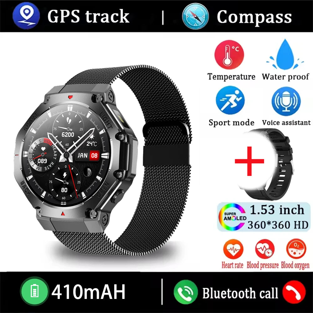⌚ 2025 New Men Sports Smart Watch GPS | AMOLED | Heart Rate Monitor | LED Flashlight | NFC | Bluetooth Call | 3ATM Waterproof