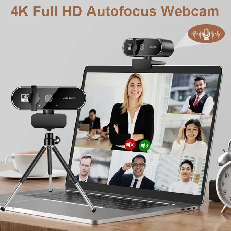 🎥🔊 4K/2K/1080P Webcam με Μικρόφωνο 🎤 | Autofocus 8MP Full HD Κάμερα για PC 💻 Laptop & Macbook | Βιντεοκλήσεις & Streaming