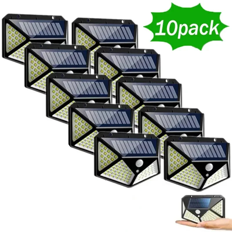 🔆🌙 100 LED Solar Wall Lamp – Ηλιακό Φωτιστικό Τοίχου με Αισθητήρα Κίνησης & 4 Πλευρές Φωτισμού | Αδιάβροχο IP65 για Κήπο & Εξωτερικούς Χώρους