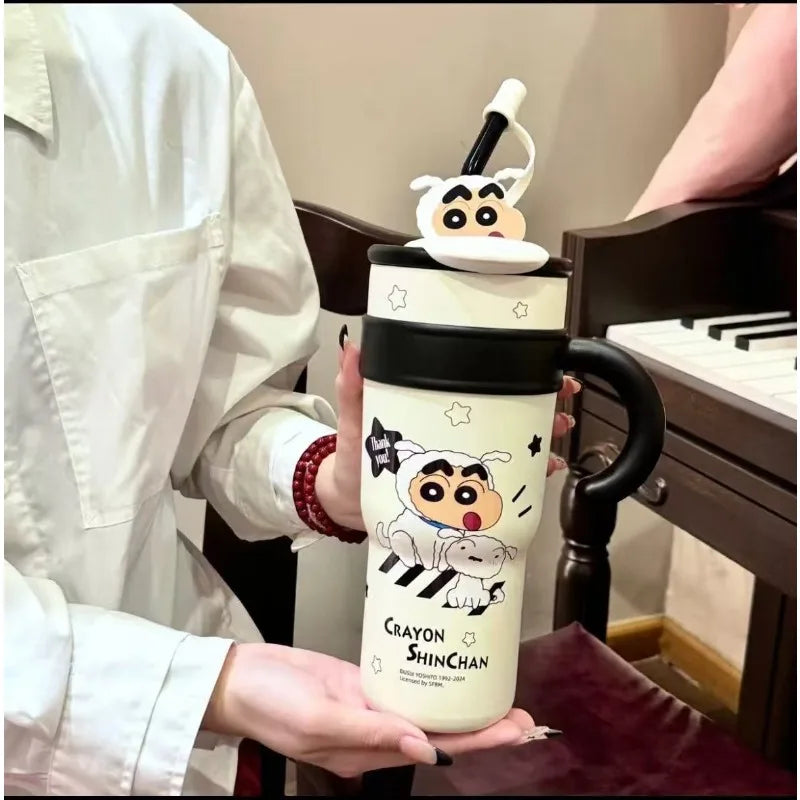 🥤✨ MINISO Crayon Shin-chan Θερμός με Καλαμάκι | Ανοξείδωτο Καρτούν Παγουρίνο Μεγάλης Χωρητικότητας 🎨🐻