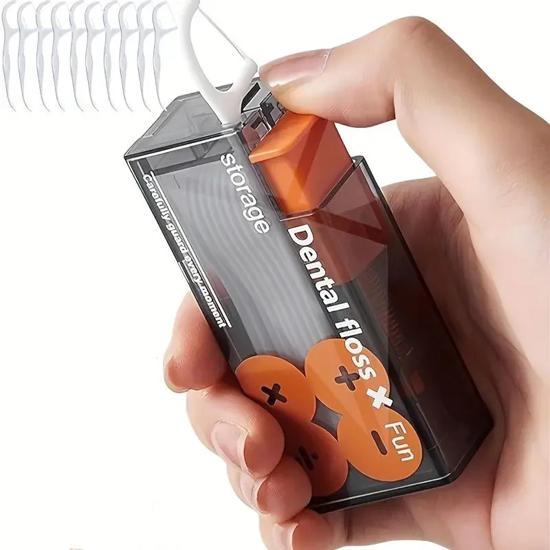 🦷 10Pcs Mecha Wind Mirror Portable Floss Box – Αυτόματο Pop-Up Οργανωτής Οδοντικού Νήματος