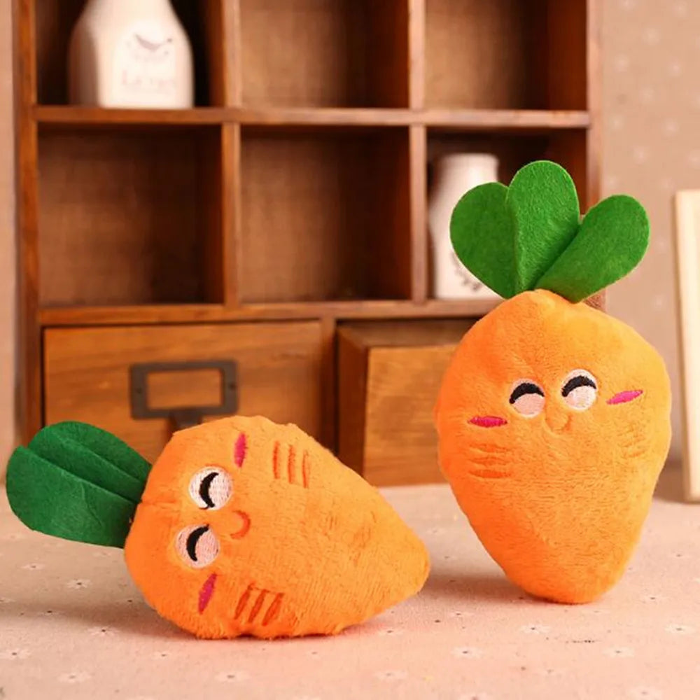 3pcs Carrot Dog Toys 🥕🐶 | Plush & Squeaky 🔊 | Soft Chew for Dogs & Cats 🧸 | Teeth Cleaning & Play ✅