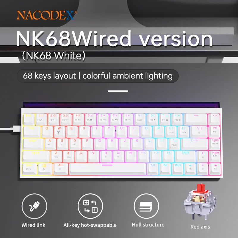 ⌨️🔥 Ajazz Nacodex NK68 Mechanical Keyboard – 68 Keys RGB (Wired) 🎮💼