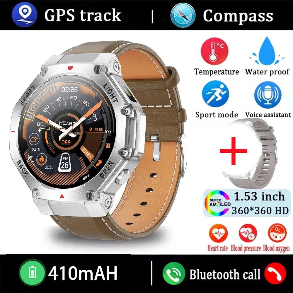 ⌚ 2025 New Men Sports Smart Watch GPS | AMOLED | Heart Rate Monitor | LED Flashlight | NFC | Bluetooth Call | 3ATM Waterproof
