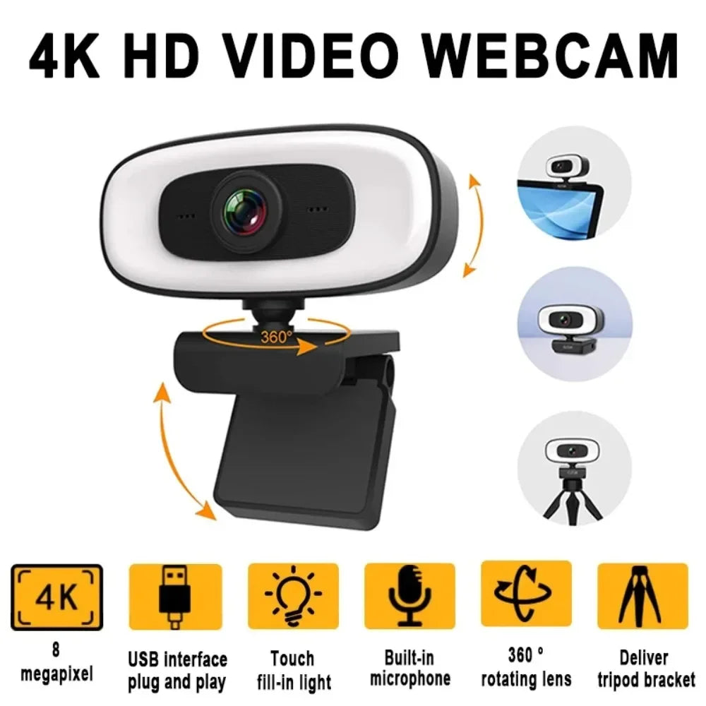 🎥✨ Full HD 4K/2K/1080P Webcam – Με Wide-Angle Φακό & Μικρόφωνο 🎤💻