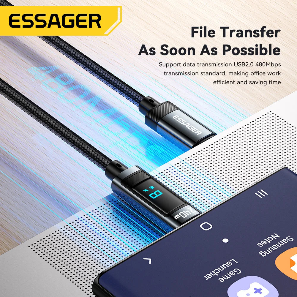 ⚡ Essager USB-C to USB-C Καλώδιο 240W – PD 3.1 Fast Charging με LED Οθόνη & 480Mbps Μεταφορά Δεδομένων 💻📱