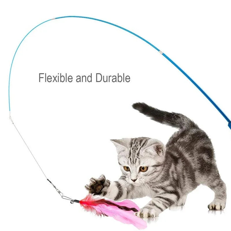 11pcs Cat Feather Toy Set 🐱🪶 | Replacement Heads + Retractable Stick 🎣 | Interactive Play & Exercise ✅