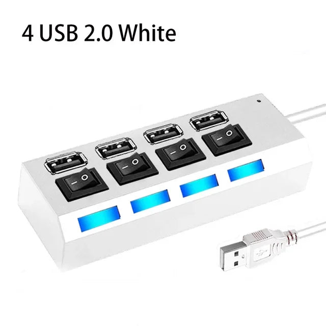 🔌💻 USB 2.0 Hub με 7 Θύρες – Multi USB Splitter με Διακόπτες & LED Ένδειξη
