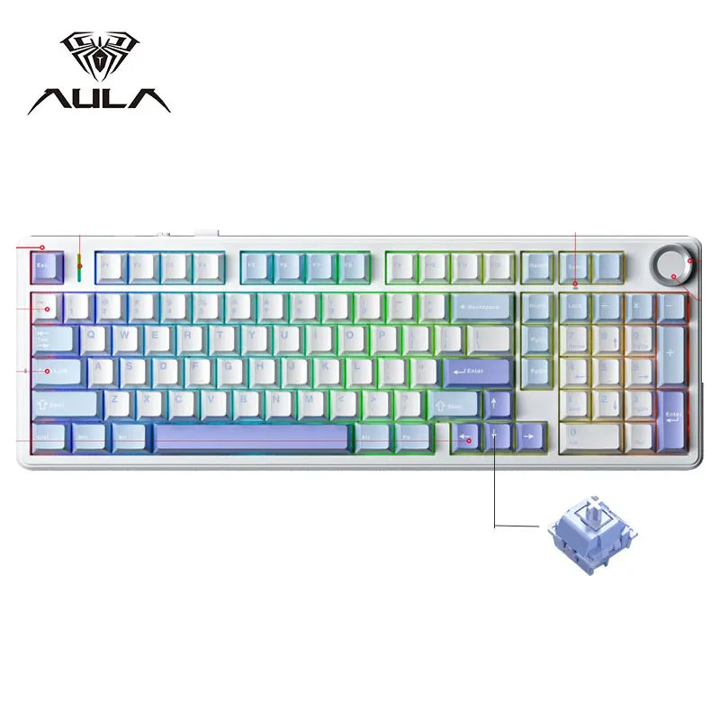 AULA F99PRO – Gaming Mechanical Keyboard με 99 Πλήκτρα & Knob Τριπλή σύνδεση, Gasket κατασκευή & DIY δυνατότητες για τους απαιτητικούς gamers και creators!