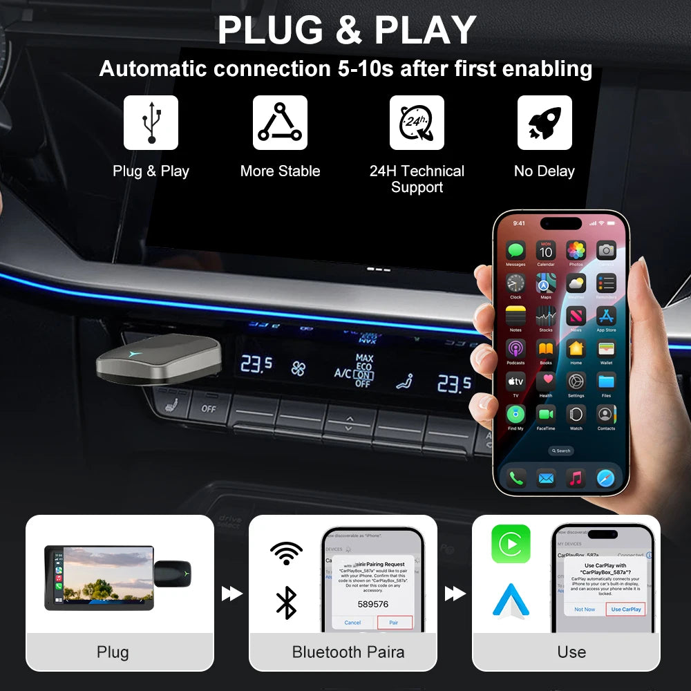 🚗 NEW Wireless CarPlay & Android Auto Adapter | Smart Mini Box | Plug & Play | Universal Compatibility for Nissan & Other Vehicles