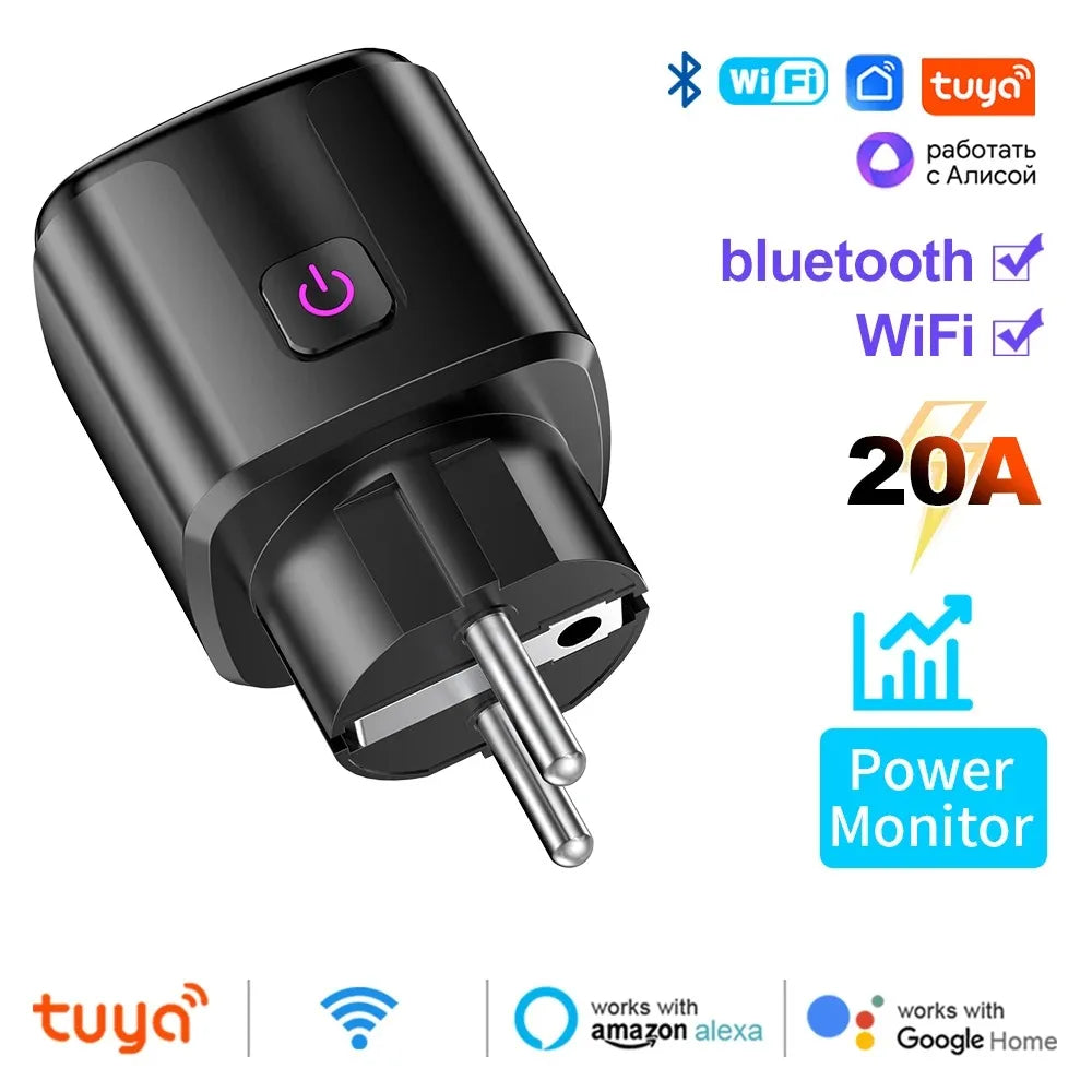 Tuya Smart EU Plug 🔌 | WiFi+BT 20A ⚡ | Power Monitor 📊 | Timer ⏱️ • Child Lock 🔒 | Alexa & Google ✅