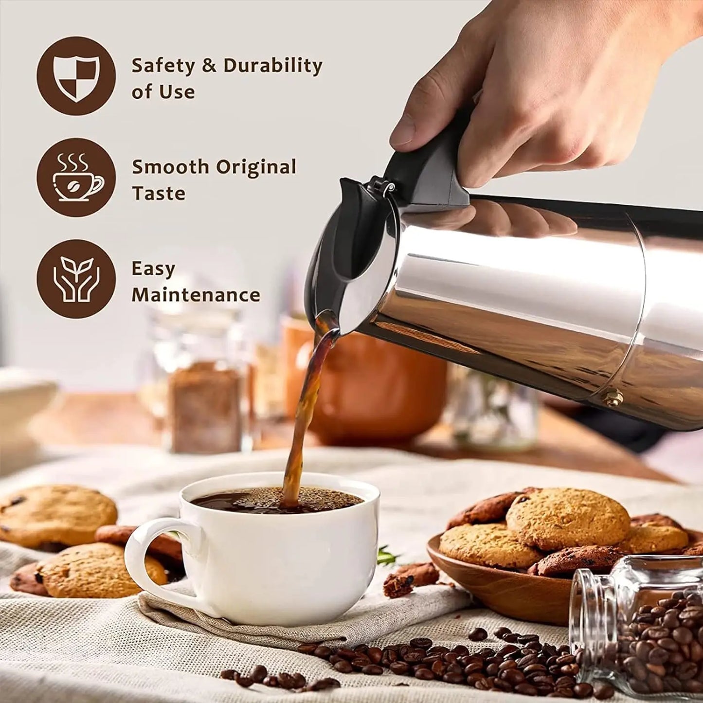 ☕✨ Κλασική Moka Pot – Για Έντονο & Αρωματικό Espresso στο Σπίτι! ✨☕ Stainless Steel Moka Coffee Maker Pot