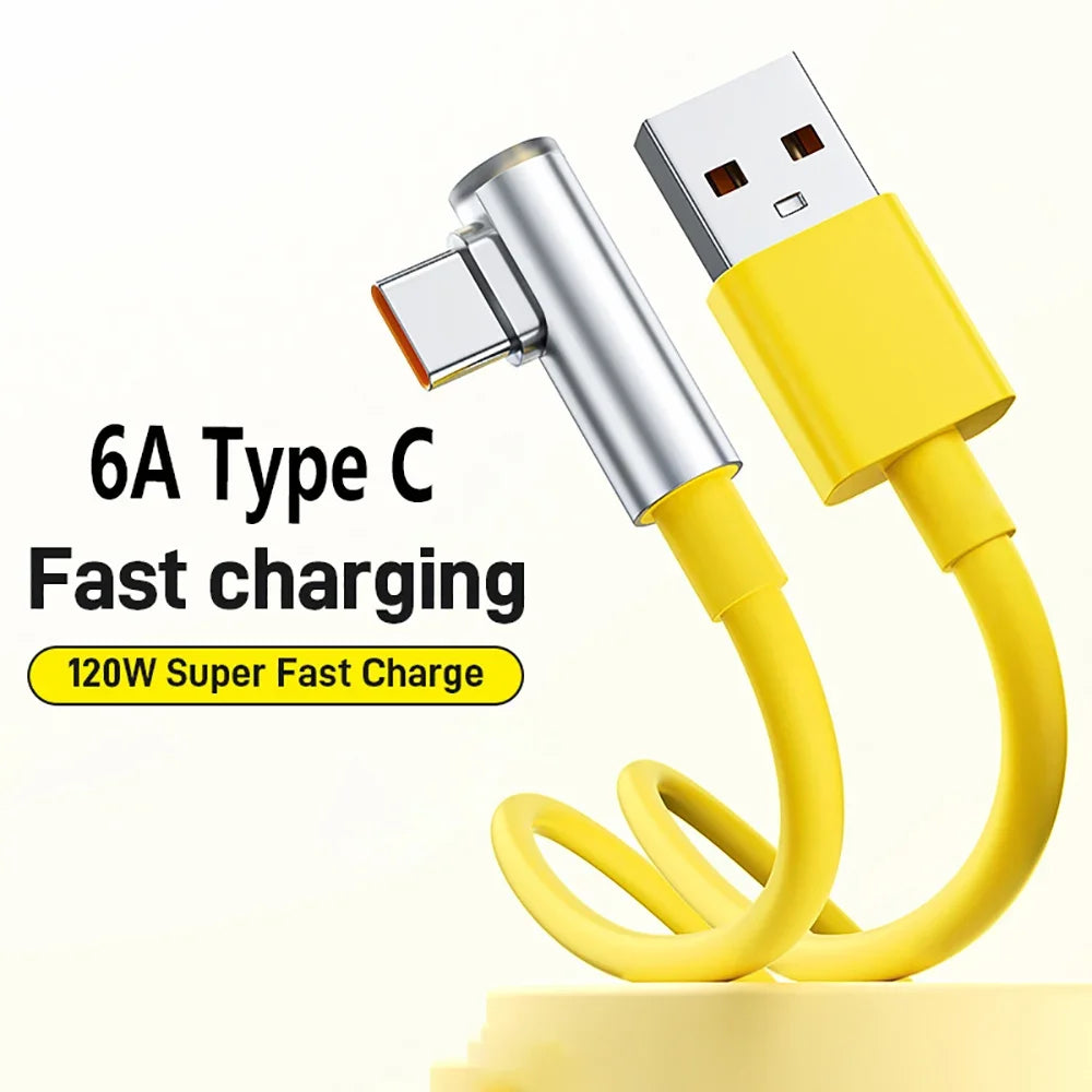 ⚡🔌 120W 6A Type-C Καλώδιο Φόρτισης – 90° Elbow Σχεδιασμός για Gaming & Super Fast Charging