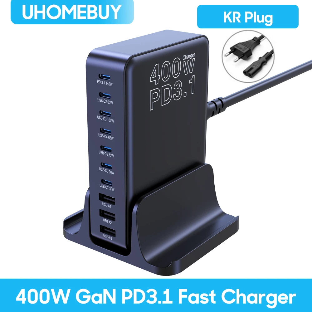 ⚡ UHOMEBUY 400W GaN Charging Station – Φορτιστής 10 Θυρών με PD3.1 & Έως 140W Single Port 🚀