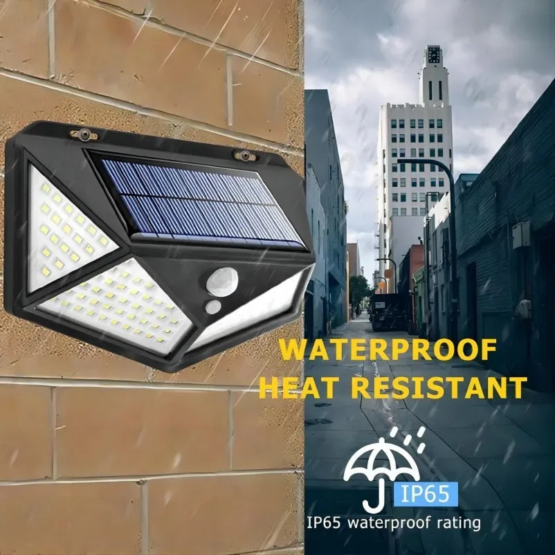 🔆🌙 100 LED Solar Wall Lamp – Ηλιακό Φωτιστικό Τοίχου με Αισθητήρα Κίνησης & 4 Πλευρές Φωτισμού | Αδιάβροχο IP65 για Κήπο & Εξωτερικούς Χώρους