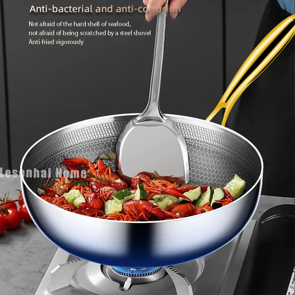 🥘 Wok Τηγάνι 316 Ανοξείδωτου Χάλυβα με Σχέδιο Κυψέλης – 28cm | 7-Ply Αντικολλητικό Σκεύος για Stir-Fry, Μπριζόλες & Καθημερινό Μαγείρεμα