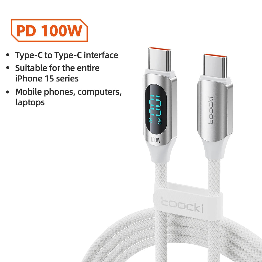 ⚡🔌 Toocki 100W USB-C Cable – Υψηλής Ταχύτητας Καλώδιο Φόρτισης & Δεδομένων 🔋 Με LED Digital Display (5A)