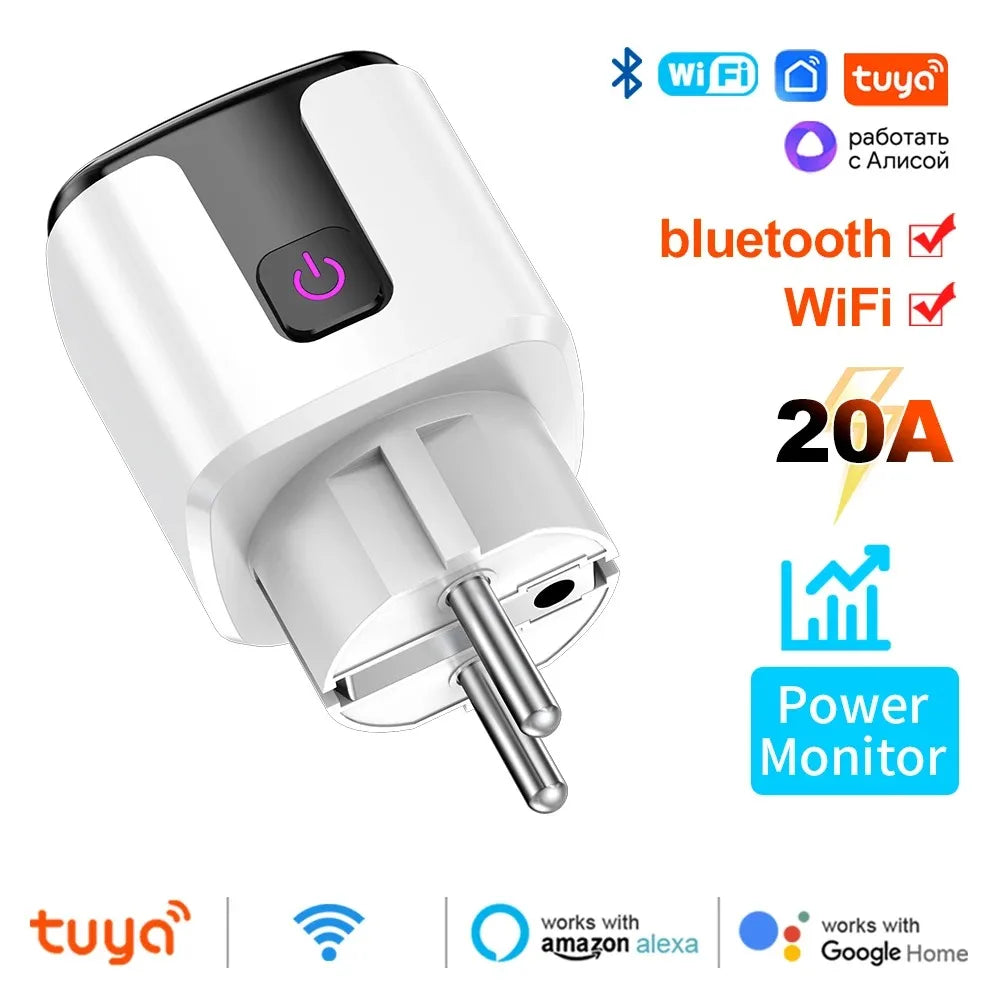 Tuya Smart EU Plug 🔌 | WiFi+BT 20A ⚡ | Power Monitor 📊 | Timer ⏱️ • Child Lock 🔒 | Alexa & Google ✅