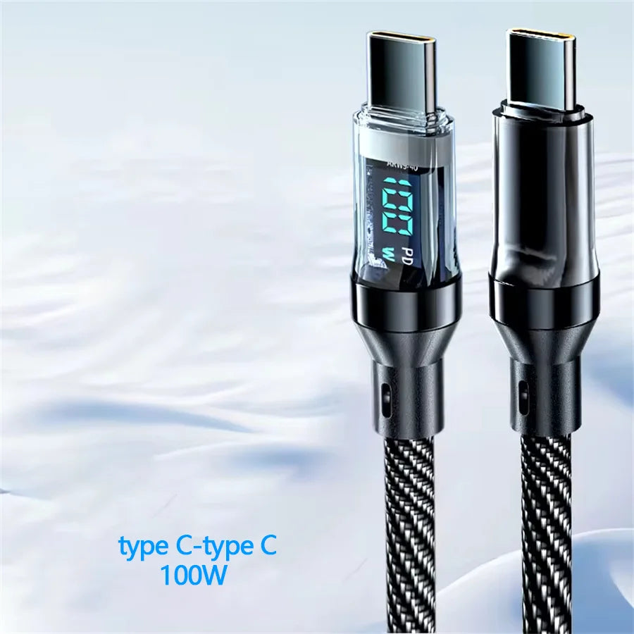 ⚡🔌 120W USB to Type-C / 100W Type-C to Type-C Fast Charging Cable με LED Display 🎯