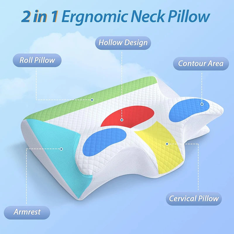 🛏️ 1pc Μαξιλάρι Memory Foam για Αυχένα – 2 σε 1 Εργονομικό Ορθοπεδικό Μαξιλάρι