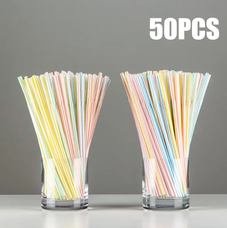 🥤🌈 Plastic Drinking Straws – Πολύχρωμα Καλαμάκια 50-1000PCS ✨ Ιδανικά για Party, Γάμους & Καθημερινή Χρήση
