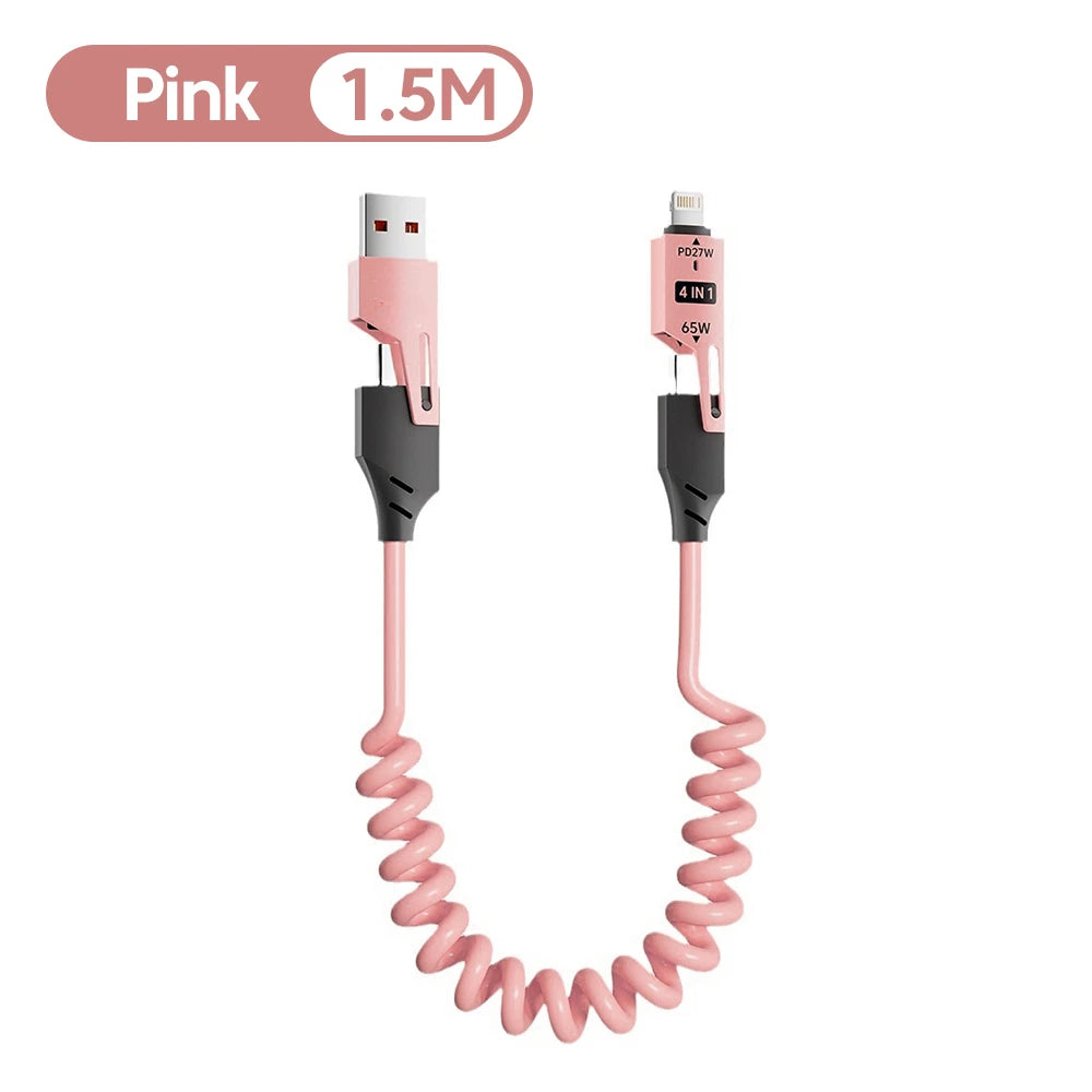 📱⚡ 4 σε 1 Καλώδιο Φόρτισης 65W – Multi Port USB Type-C & Lightning 🚀 Για iPhone 16/15, Samsung, Xiaomi & Περισσότερα 🔋