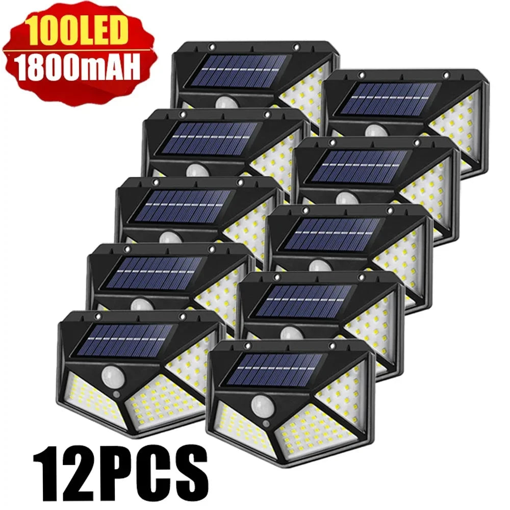 🔆🌙 100 LED Solar Wall Lamp – Ηλιακό Φωτιστικό Τοίχου με Αισθητήρα Κίνησης & 4 Πλευρές Φωτισμού | Αδιάβροχο IP65 για Κήπο & Εξωτερικούς Χώρους