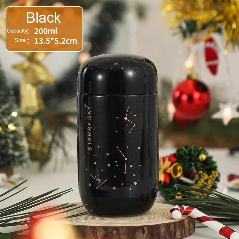 🌌✨ Mini Θερμός "Starry Sky" 200ml | 304 Ανοξείδωτο Ατσάλι | ☕ Leakproof | Μικρό & Φορητό