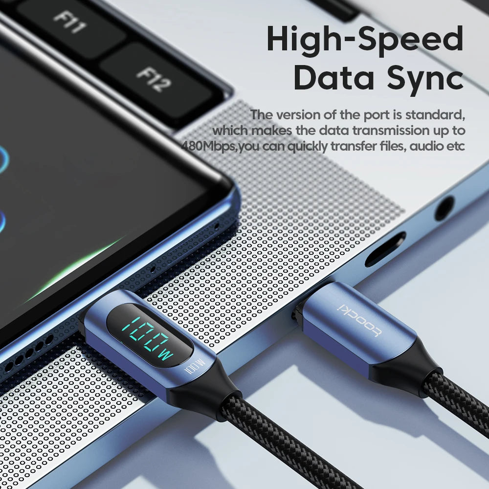 ⚡🔌 Toocki 100W USB-C Cable – Υψηλής Ταχύτητας Καλώδιο Φόρτισης & Δεδομένων 🔋 Με LED Digital Display (5A)
