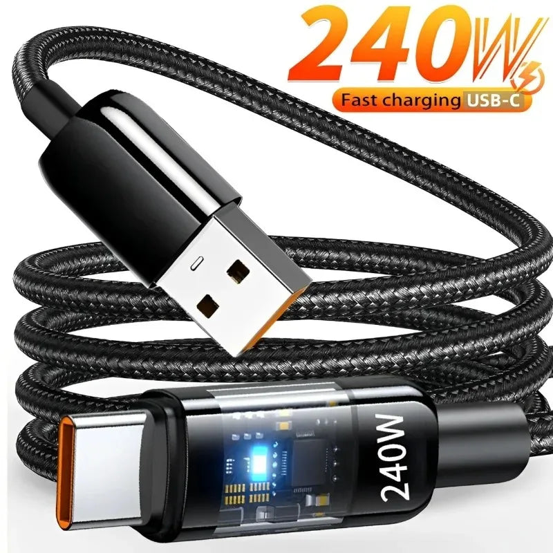 ⚡🔌 240W QC 3.0 USB to Type-C Cable – Υπερταχεία Φόρτιση με LED Ένδειξη 🎯