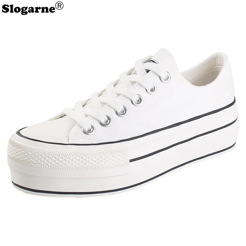 👟💖 Γυναικεία Canvas Sneakers με Κρυφό Τακούνι & Παχιά Σόλα 4.5CM 💖👟