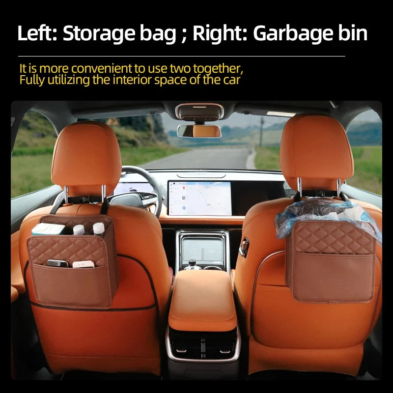🚗👜 Πολυλειτουργική Τσάντα Οργάνωσης Καθίσματος Αυτοκινήτου – Δερμάτινη, Αποθηκευτική & Κάδος Σκουπιδιών ✨