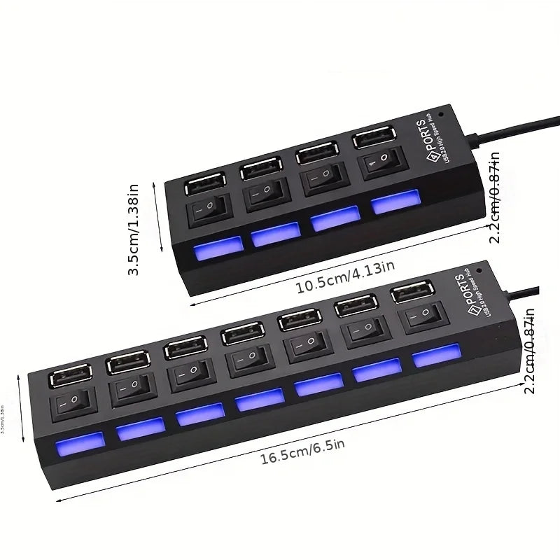 🔌 High Speed USB 2.0 Hub – 4/7 Θύρες με LED & Ανεξάρτητους Διακόπτες για PC & Laptop