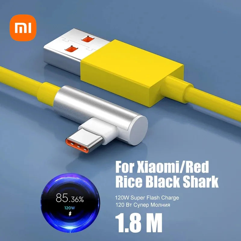 ⚡🔌 Original Xiaomi 120W 6A USB-A σε Type-C Καλώδιο – Super Fast Charging με 90° Elbow Design