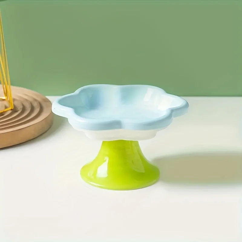 Ceramic Pet Bowl 🌸🐾 | Elevated Design for Neck Protection 🐱 | Food & Water Dish 🍽️ | Stylish Stand Included ✅