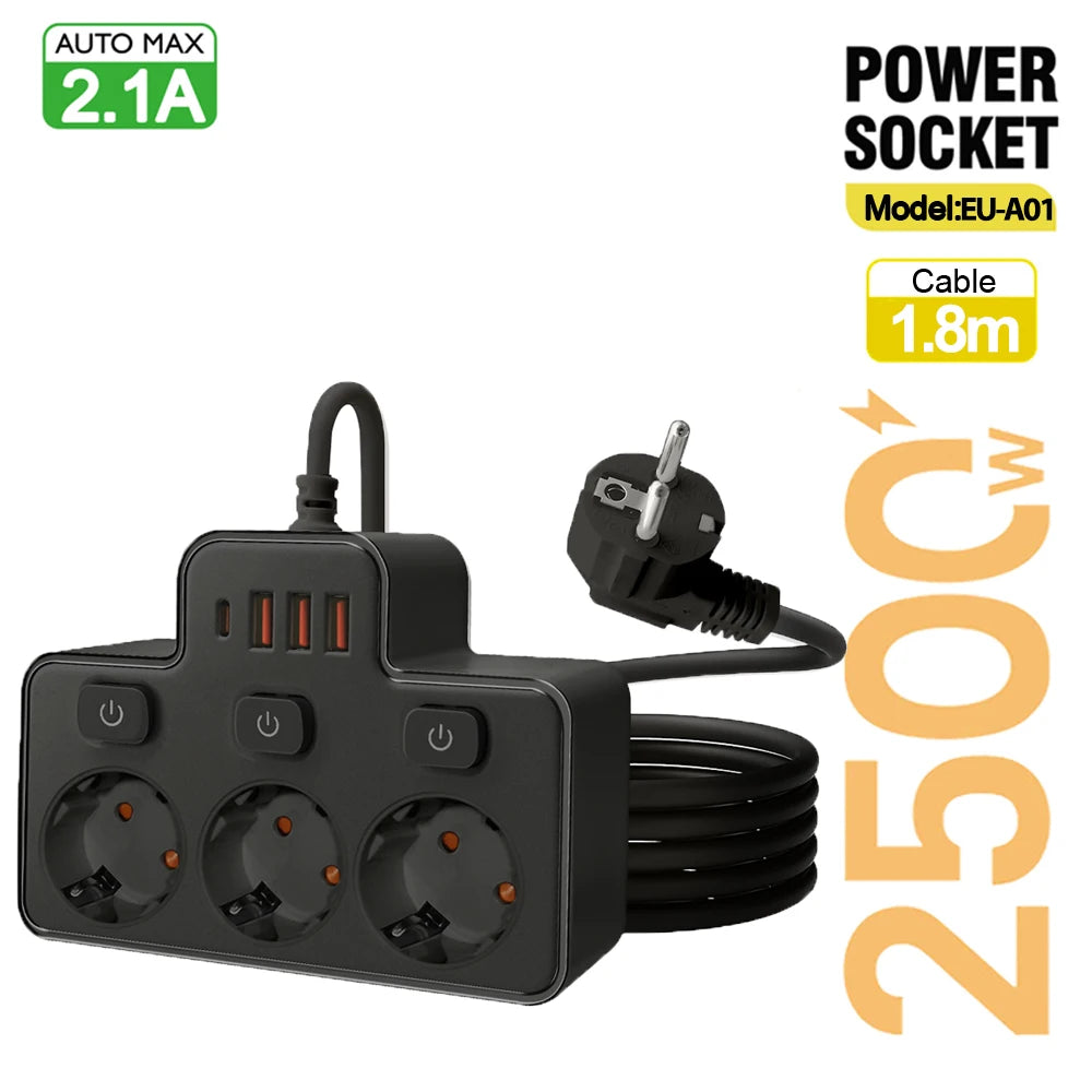 EU Power Strip 🔌 | Wall-Mount Socket ⚡ | USB Charging + Switches 🔋 | Network Filter & Adapter ✅