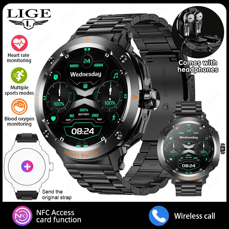 ⌚ LIGE 2-σε-1 Smart Watch με Ενσωματωμένα Bluetooth Ακουστικά TWS | NFC, Καρδιακός Ρυθμός, Οξυγόνο, Κλήσεις & Fitness Tracker