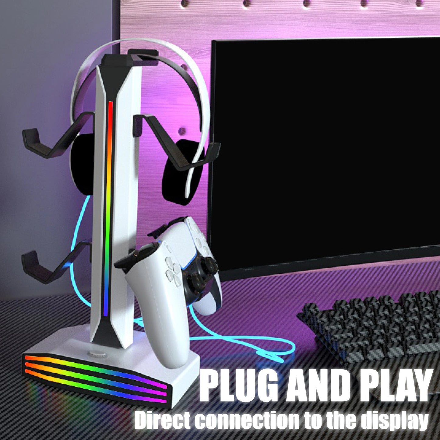 🎮 RGB Βάση Στήριξης Χειριστηρίων & Ακουστικών – 7 Λειτουργίες Φωτισμού, USB & Type-C Φόρτιση Η απόλυτη βάση για το gaming setup σου! Οργάνωσε, φόρτισε και δώσε στυλ στον χώρο σου. 🌈✨